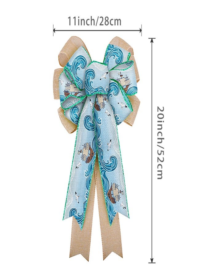 Lamantery Summer Blurlap Wreaths Bows Large Navigation Ocean Bows Christmas Tree Topper for Wedding Holiday Birthday Summer Haiwaii Party Decoration - Image 2